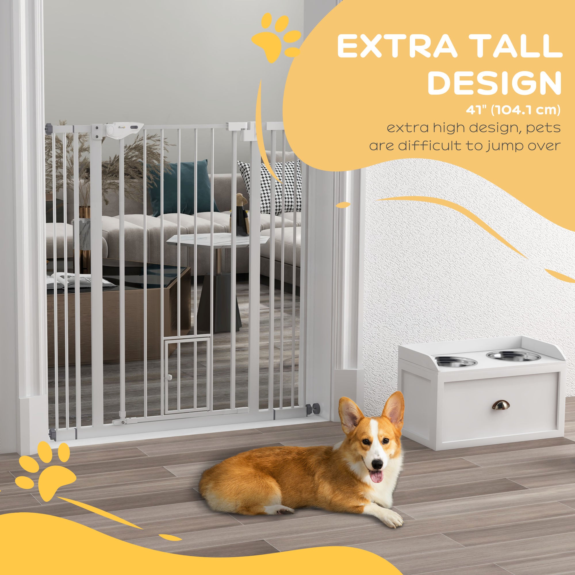 PawHut 41" Easy Open Indoor Dog Gates for Doorways, House, Stair - White