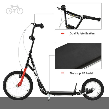 Aosom Youth Kick Scooter with Adjustable Handlebar and 16'' Inflatable Rubber Wheel for Kids and Teens 5+ Year Old, Black