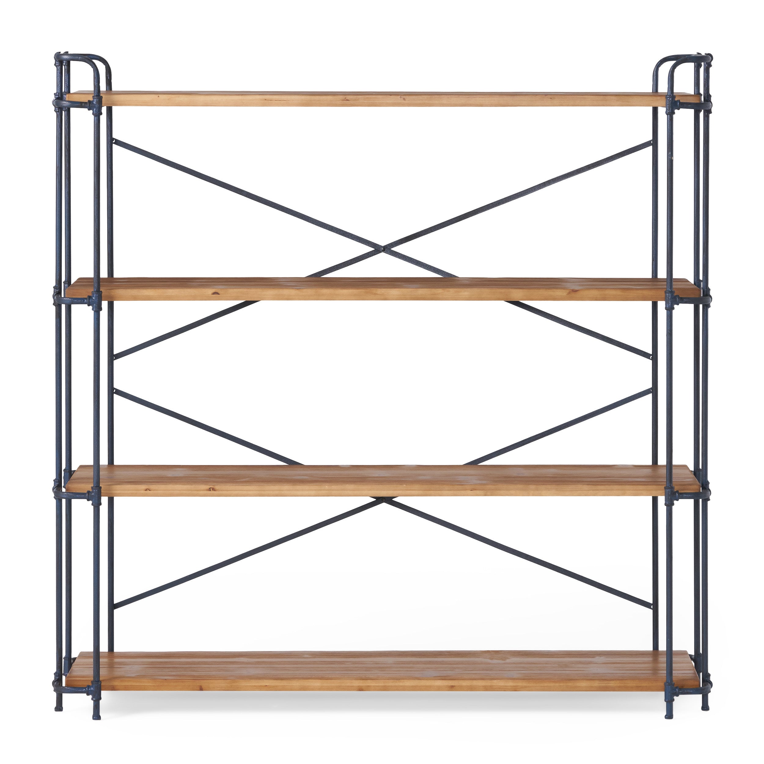 4-Shelf Minimalist Bookcase with Sleek Iron Frame, Industrial Design, Ideal for Patios, Backyard, 64" L x 17.5" W x 66.5" H, Natural