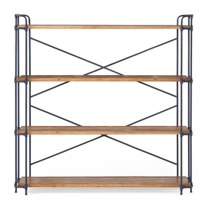 4-Shelf Minimalist Bookcase with Sleek Iron Frame, Industrial Design, Ideal for Patios, Backyard, 64" L x 17.5" W x 66.5" H, Natural
