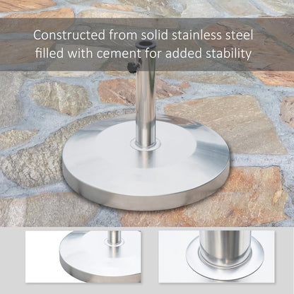 Outsunny 19" Round Patio Umbrella Stand, Stainless Steel Base Stand Holder, Silver