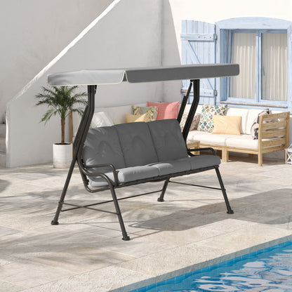Outsunny 3-Person Patio Swing Chair with Canopy 3 Seater Porch Swing for Garden, Backyard, Poolside, Light Grey