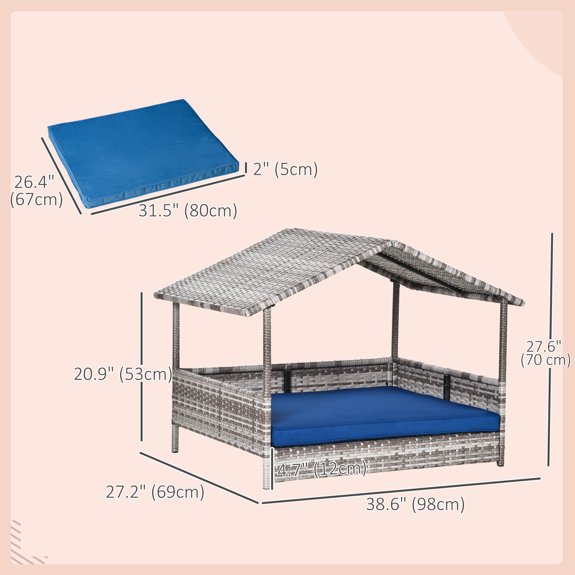 PawHut Wicker Pet House Dog Bed for Indoor/Outdoor Rattan Furniture with Cushion