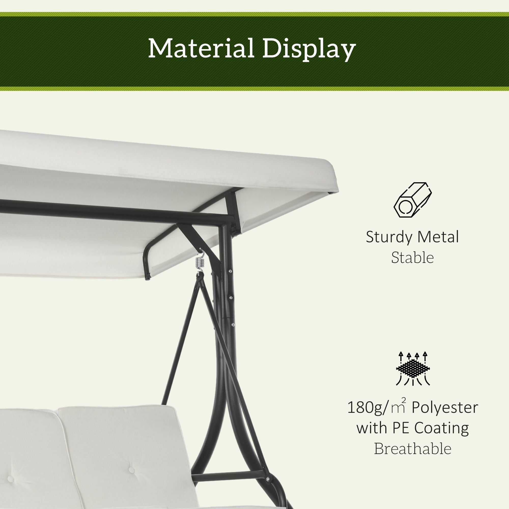 Outsunny Convertible Patio Swing Bed with Canopy and Cushions, 3 Seater Porch Swing for Outdoor, Backyard, Garden, Cream White