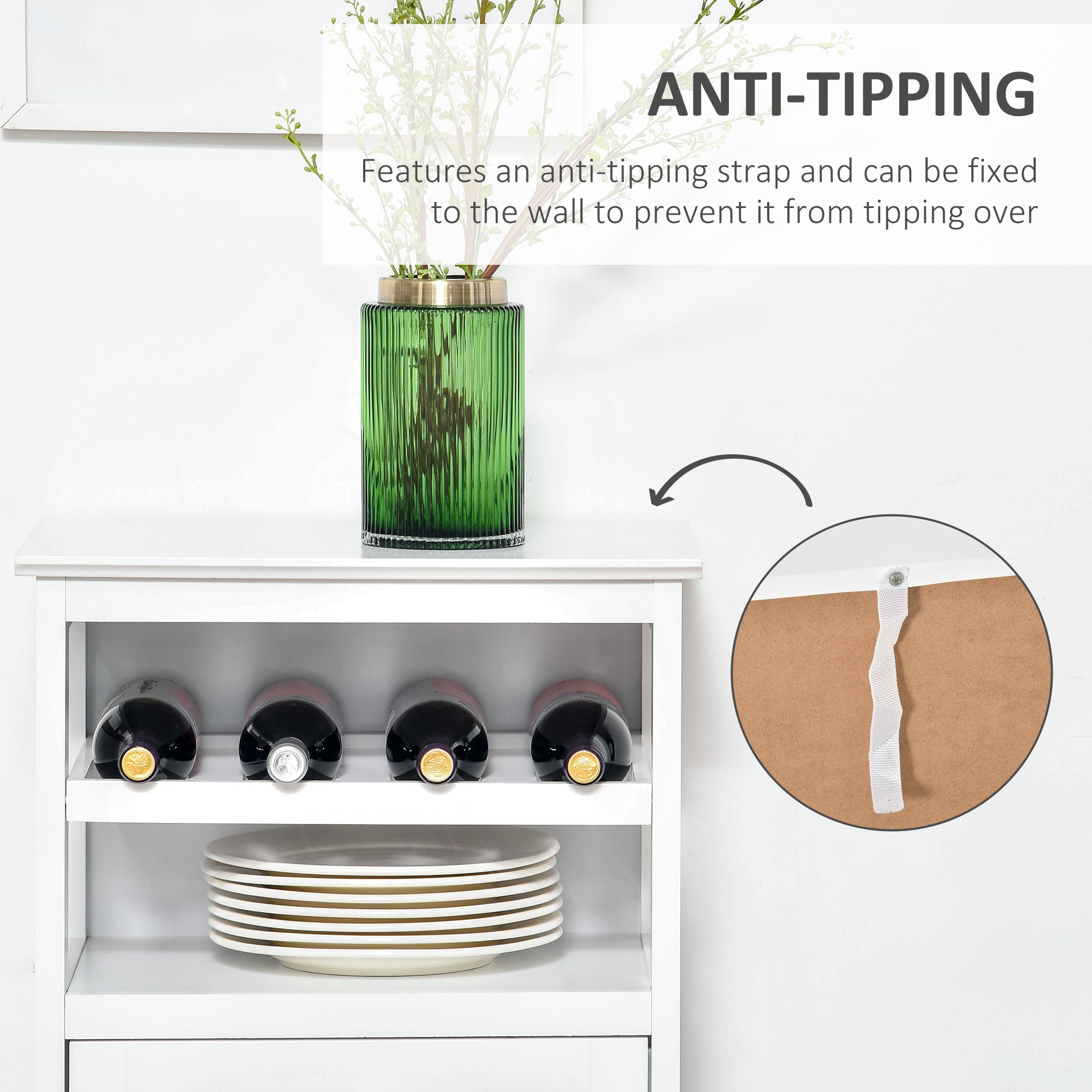 HOMCOM Wine Cabinet with 4 Bottle Wine Rack, Open Shelf, Acrylic Door Cabinet with Adjustable Shelf for Home Bar, White