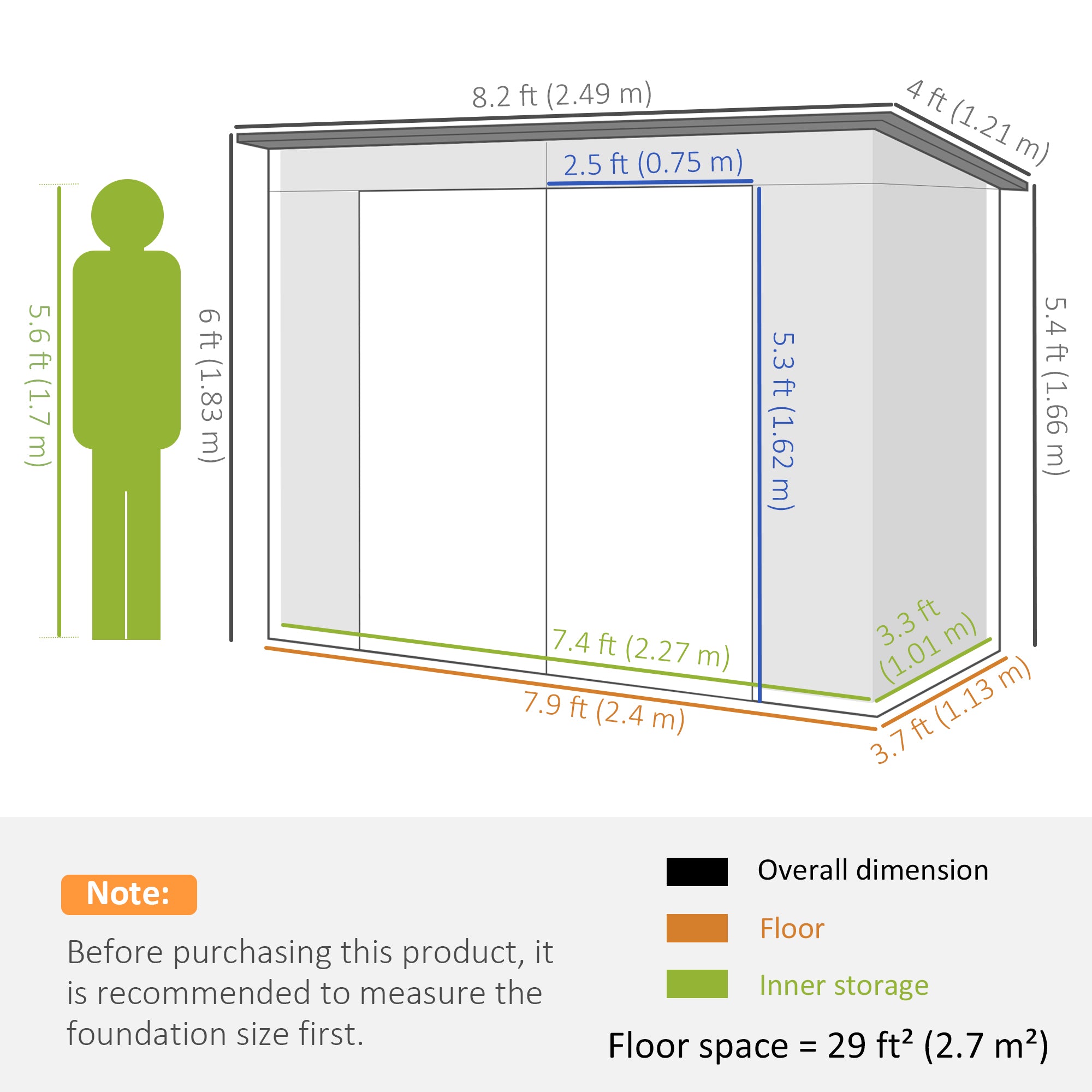 Outsunny 8 x 4FT Galvanized Garden Storage Shed, Metal Outdoor Shed with Double Doors and 2 Vents, Grey