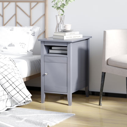 HOMCOM Wooden3-Tier Modern Nightstand with Pullout Shelf, Adjustable Open Shelf, and Door Cabinet, Grey