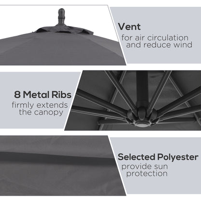 Outsunny Φ10' Deluxe Patio Umbrella Outdoor Market Parasol Banana Hanging Offset Sunshade Crank Cross Base Grey