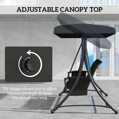 Outsunny 3 Person Outdoor Porch Swing Chair with Adjustable Canopy, Black