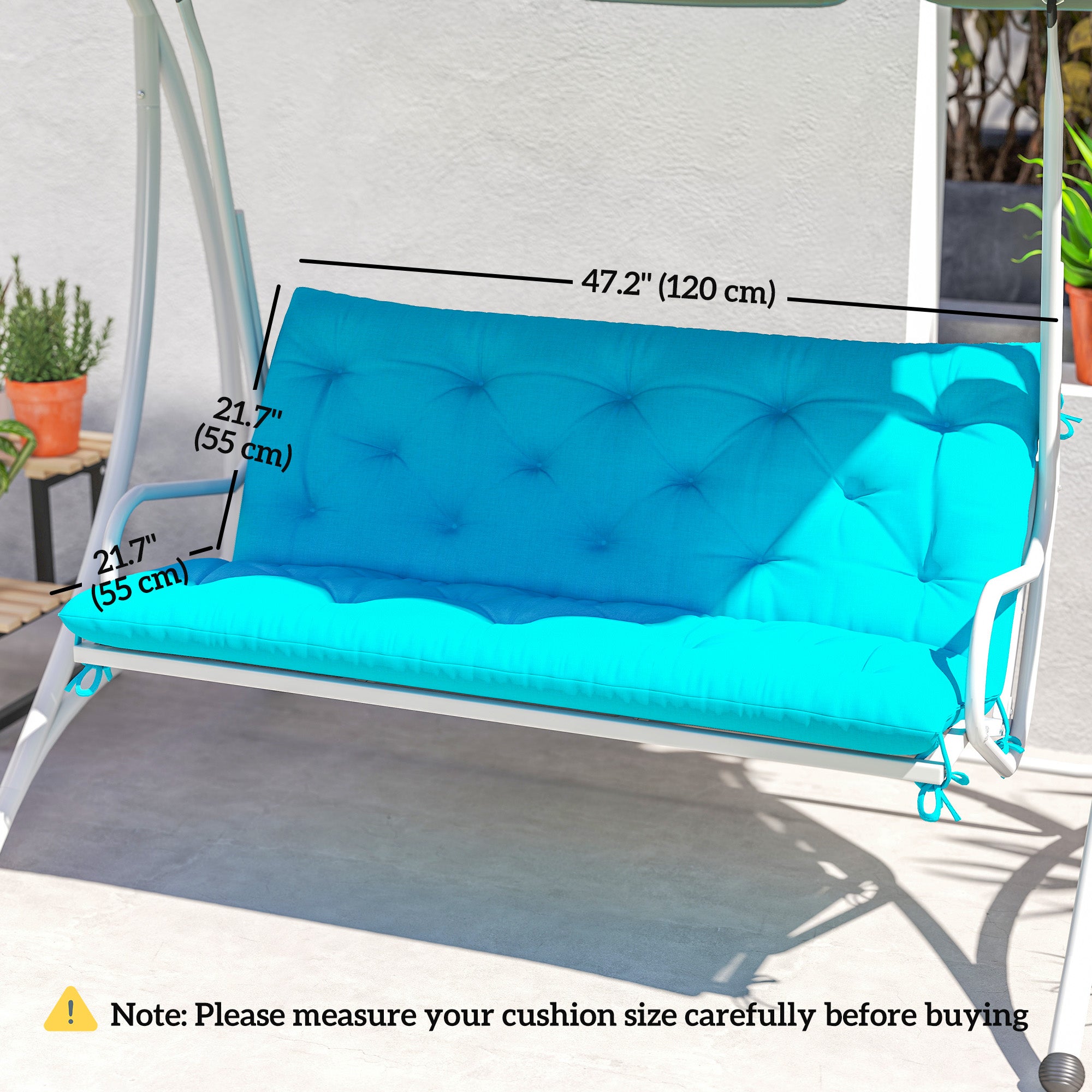 Outsunny 2 Seater Garden Bench Cushion, Thick Outdoor Non-Slip 2 Seater Soft Pad With Backrest for Garden Patio, 47" x 43" x 5", Turquoise