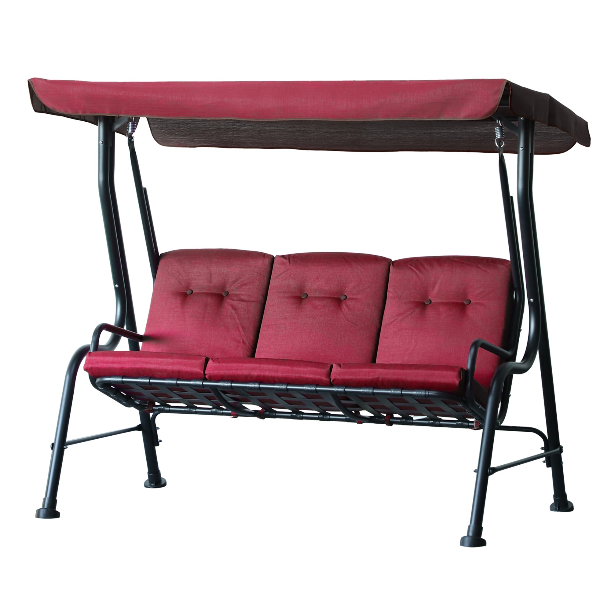 Outsunny 3-Person Porch Swing Chair, Patio Swing Bench with Adjustable Canopy, Removable Thicken Cushion and Weather Resistant Steel Frame for Outdoor, Garden, Poolside, Wine Red