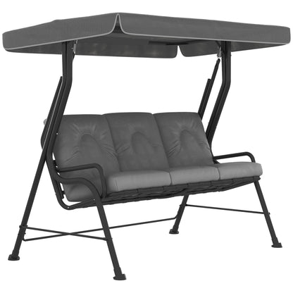 Outsunny 3-Person Patio Swing Chair with Canopy 3 Seater Porch Swing for Garden, Backyard, Poolside, Light Grey