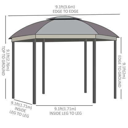 Outsunny 12' x 12' Outdoor Gazebo Canopy, Dome Patio Gazebo Netting Sidewalls and Curtains, Double Vented Roof, Brown