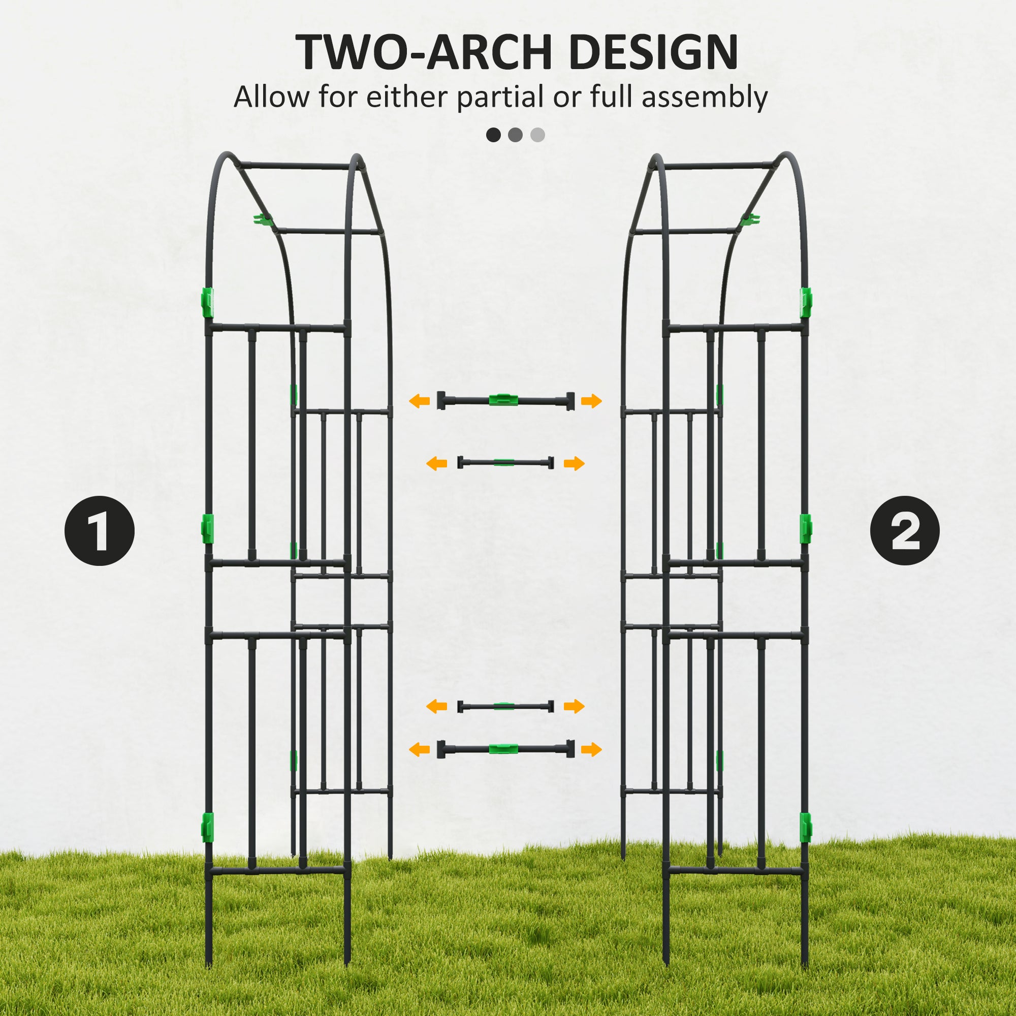 Outsunny Arched Garden Trellis, 8 FT Tall Metal Plant Trellis Support with Trellis Netting for Climbing Plants