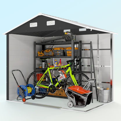 Outsunny 7.7' x 6.5' Outdoor Metal Garden Shed House Hut Gardening Tool Storage with Ventilation, Dark Grey