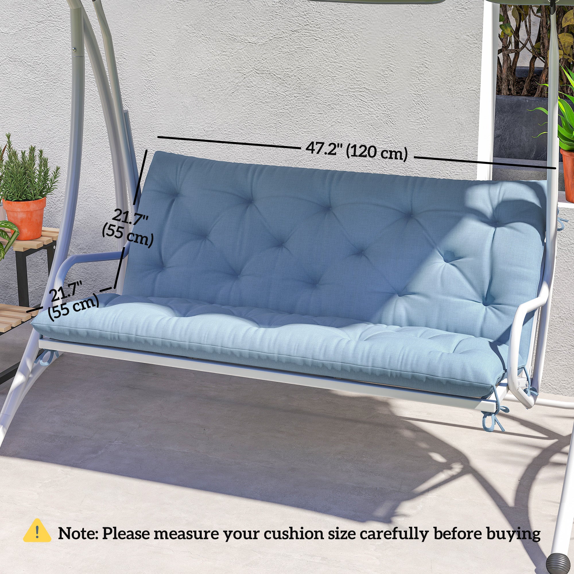 Outsunny 2 Seater Garden Bench Cushion, Thick Outdoor Non-Slip 2 Seater Soft Pad With Backrest for Garden Patio, 47" x 43" x 5", Light Blue