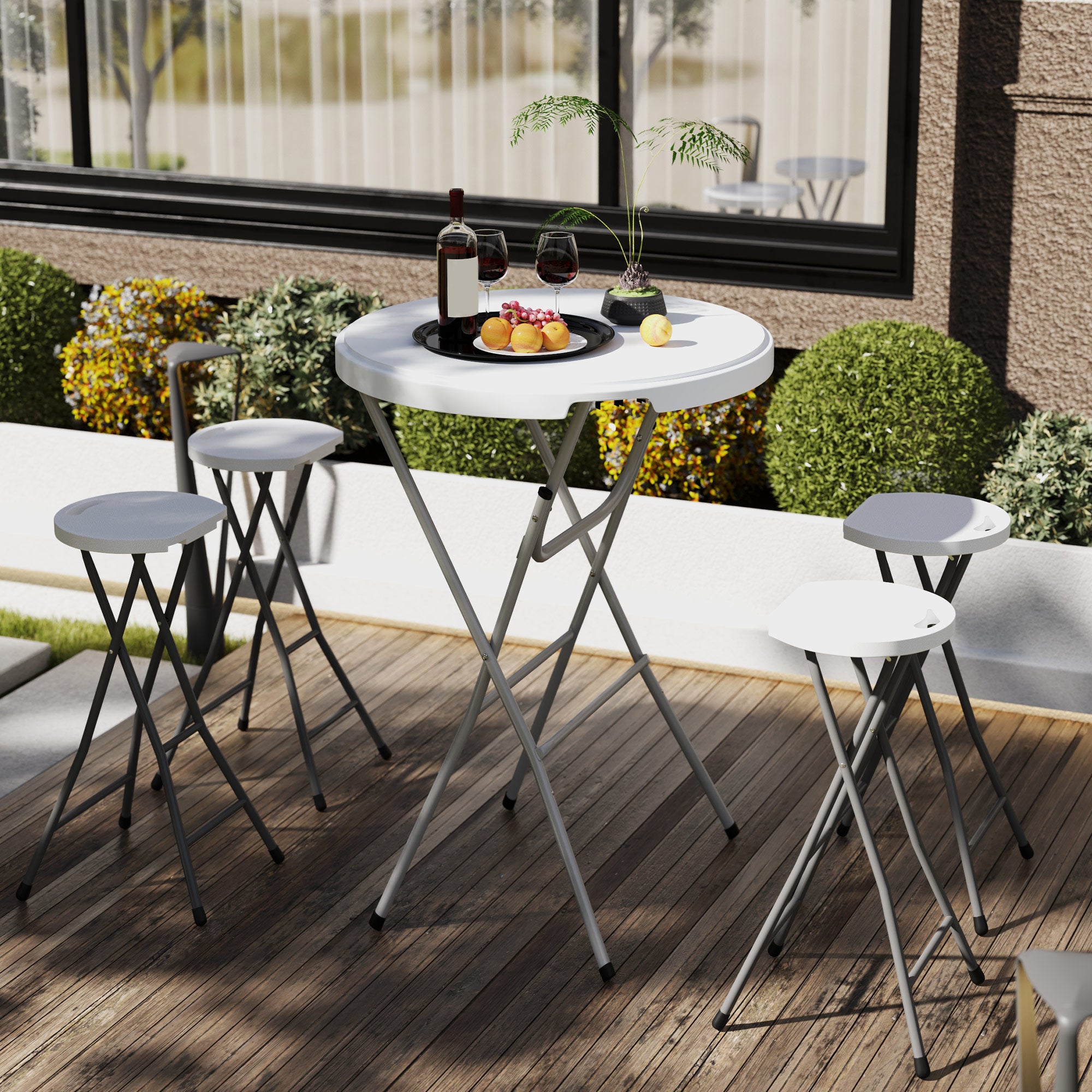 Outsunny 31.5" Bar Height Patio Table, Outdoor Bar Folding Table with HDPE Top, Locking Steel Legs for Party, Camping, White