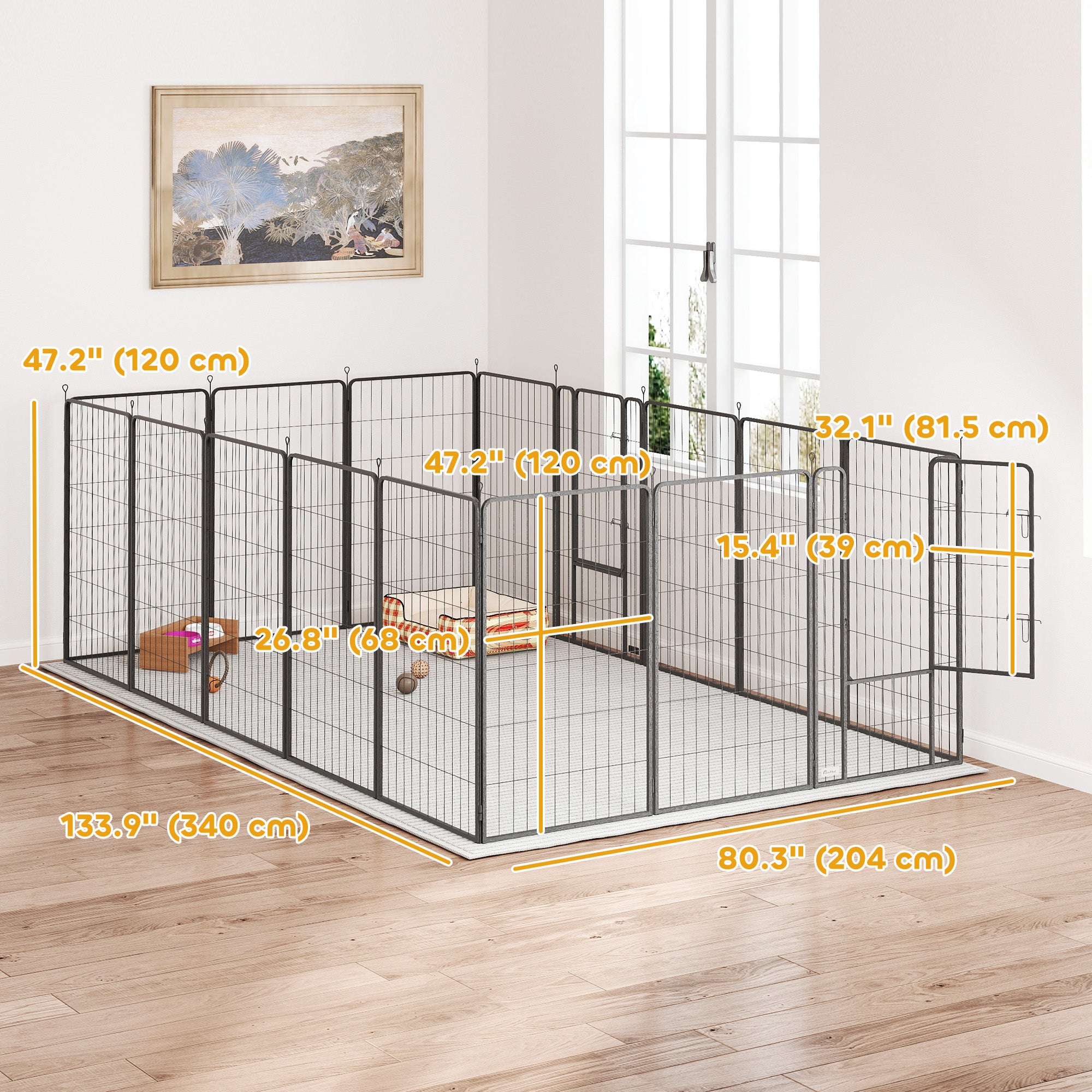 PawHut 16 Panels Dog Playpen with Strap, Portable & DIY, for Large Dogs, for Yard, RV, Camping, Garden, 47" Height