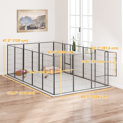 PawHut 16 Panels Dog Playpen with Strap, Portable & DIY, for Large Dogs, for Yard, RV, Camping, Garden, 47" Height