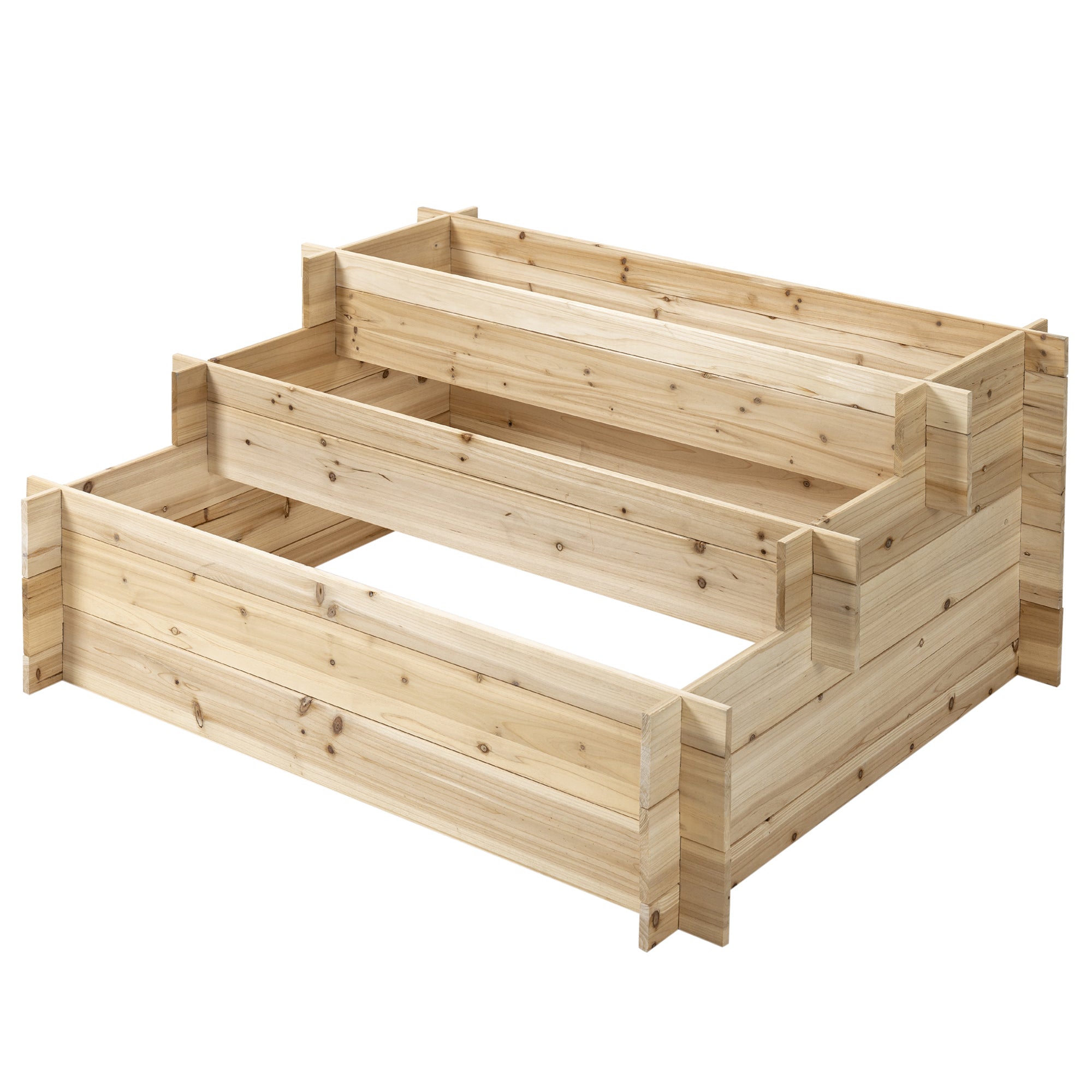 Outsunny 3-Tier Wood Raised Garden Bed, Elevated Planting Box, Outdoor Vegetable Flower Container, Herb Garden Indoor Kit, Natural