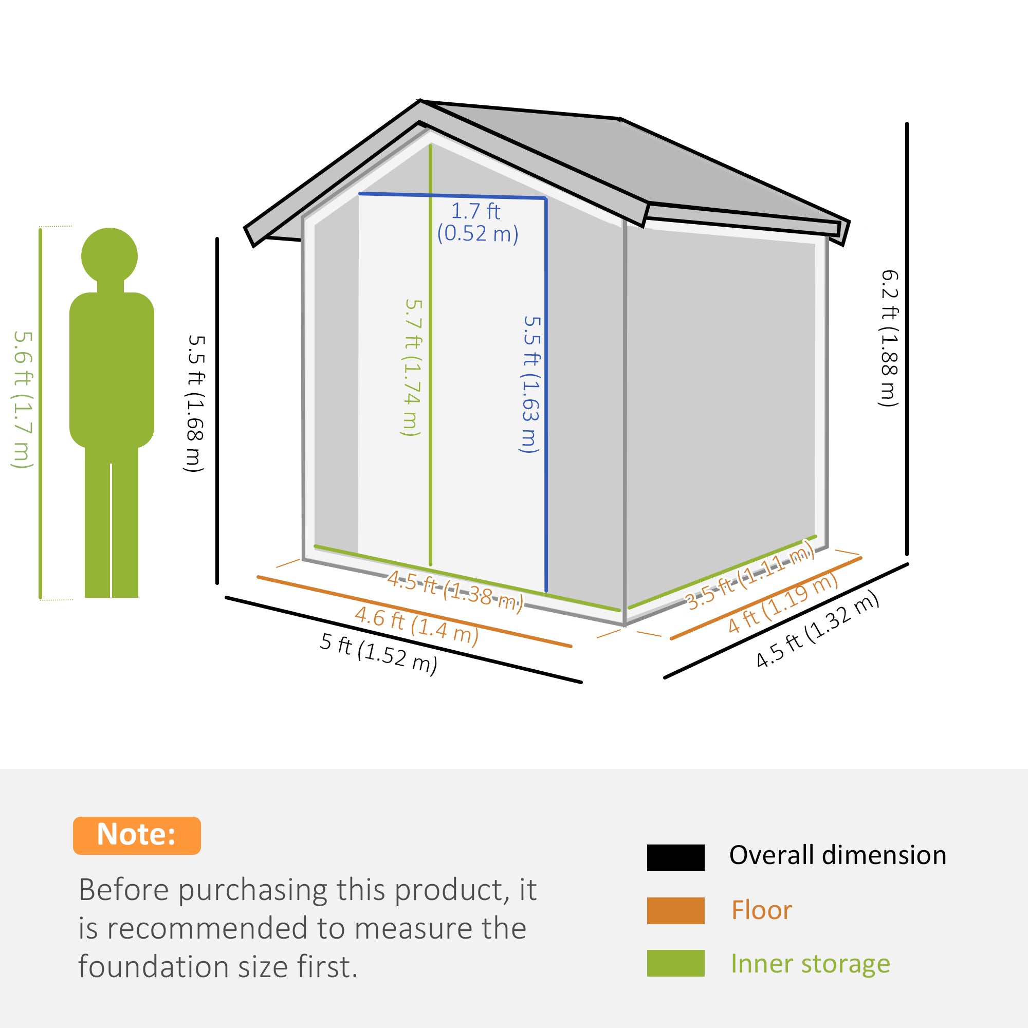 Outsunny 5ft x 4ft Garden Metal Storage Shed, Tool Storage Shed with Top Vents, Sliding Door, Sloped Roof and Foundation Kit for Garden, Patio, Lawn, Dark Grey