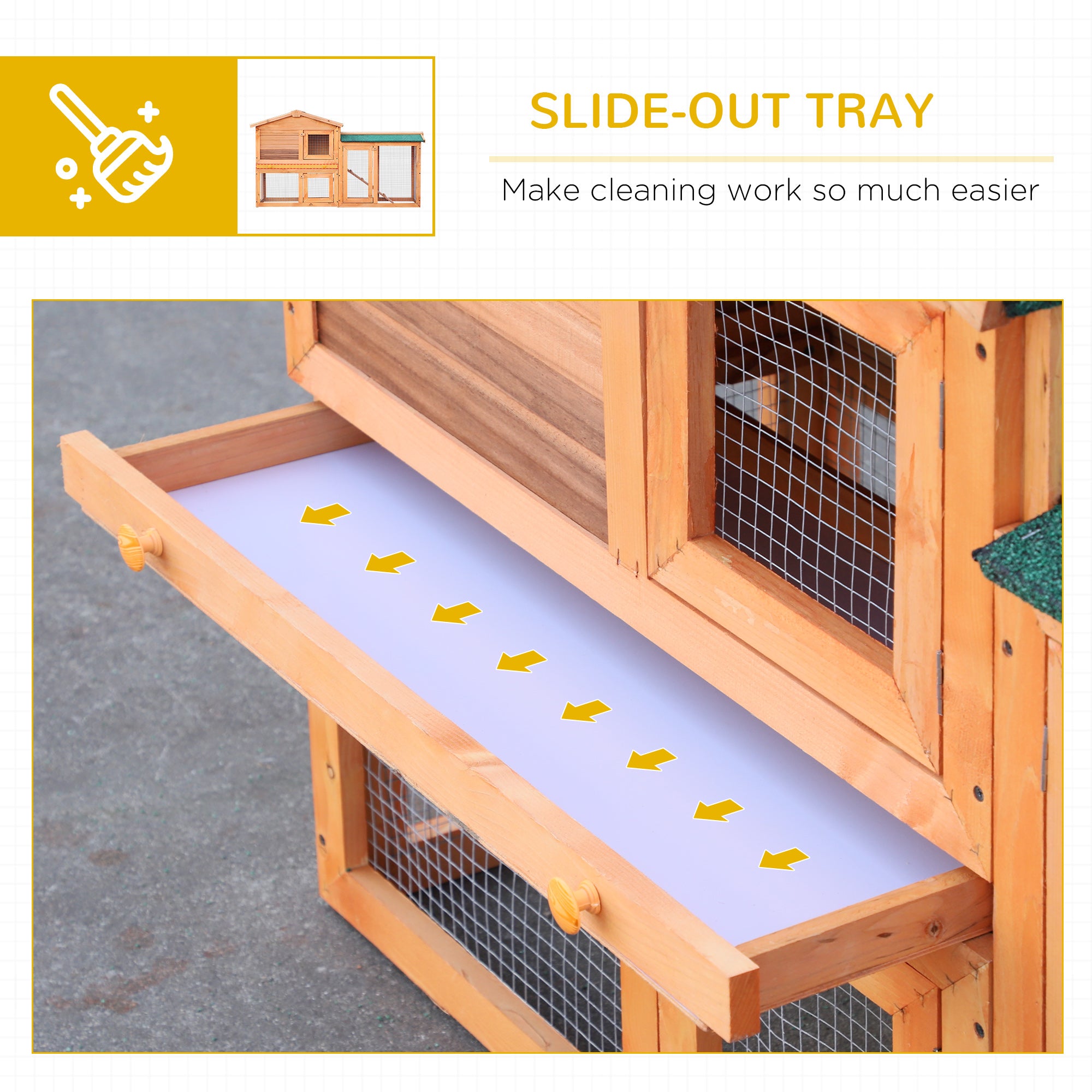 PawHut Two-Level Rabbit Hutch Small Animal House Pet Bunny Cage Home w/ Outdoor Run Water & UV Resistant Roof Access Ramp Natural Finish Guinea Pig Bunny Hamster Habitat