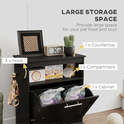PawHut Pet Feeder Station Storage Cabinet, Dog Food Storage Container with Dog Raised Bowls, Watering Supplies, Black