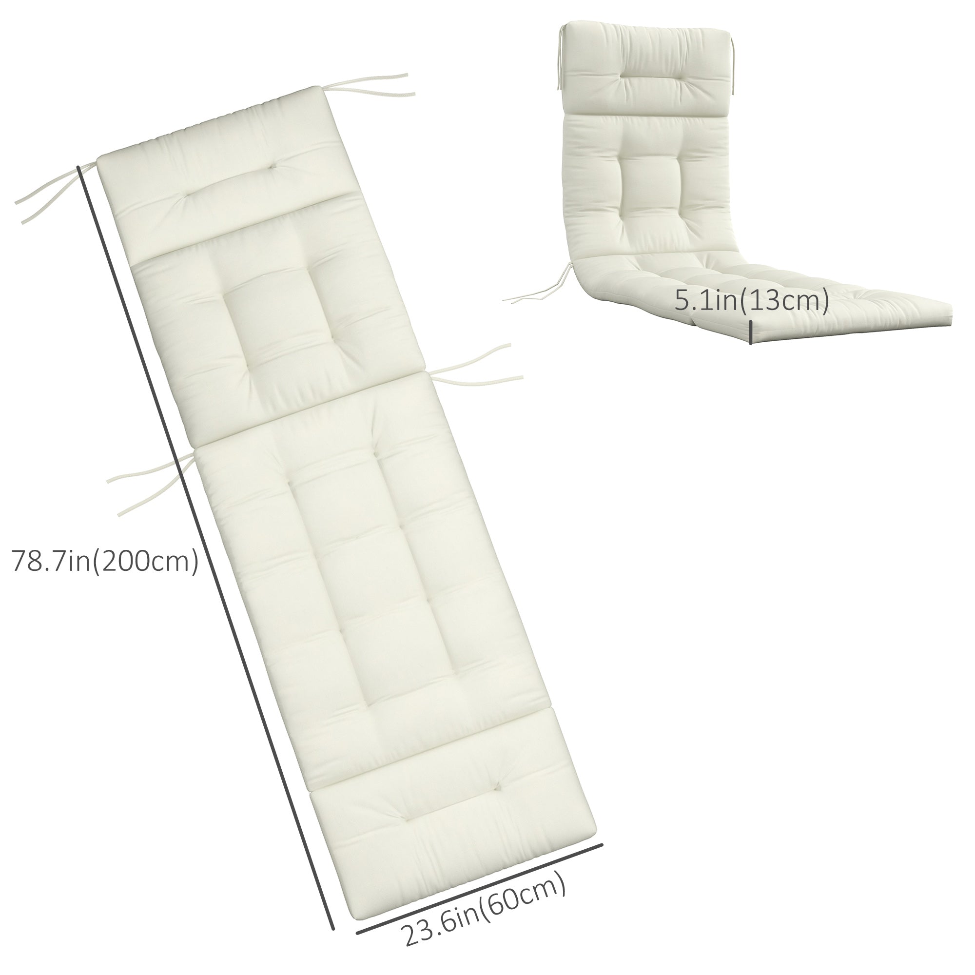 Outsunny 5" Thick Patio Chaise Lounge Lounge Chair Cushion with Backrest, Soft Cotton Padded for Indoor Outdoor Use, Cream White