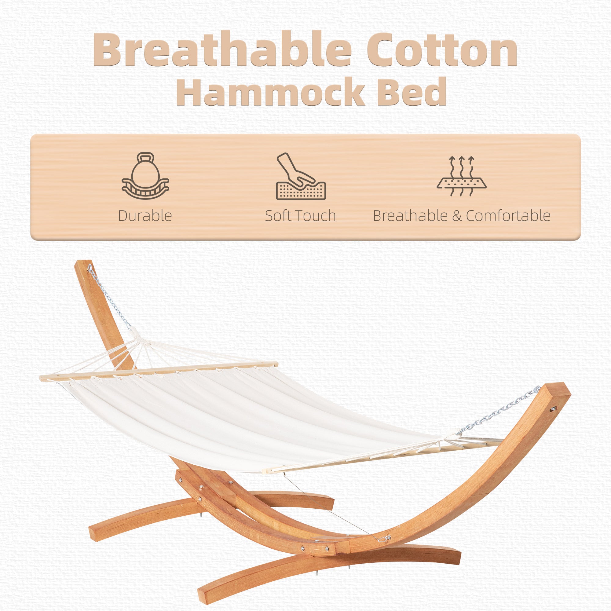 Outsunny 13' Patio Hammock with Stand, Outdoor Arch Wooden Hammock Bed, Camping Hammock with Straps and Hooks, White