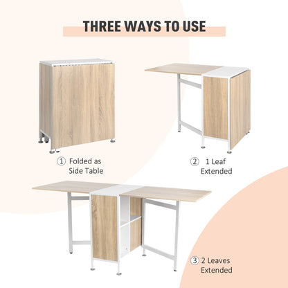 HOMCOM Multi-use Space Saving Folding Dining Table with Hideaway Shelves for Kitchen, Dining, Study and Office