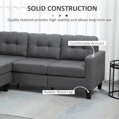 HOMCOM L-shaped Sofa, 3 Seater Couch with Ottoman, Corner Sofa with Thick Padded Cushion and Wood Legs, Dark Grey
