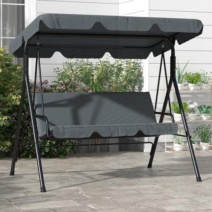 Outsunny 3-Seater Outdoor Porch Swing with Adjustable Canopy, Patio Swing Chair for Garden, Poolside, Backyard, Grey