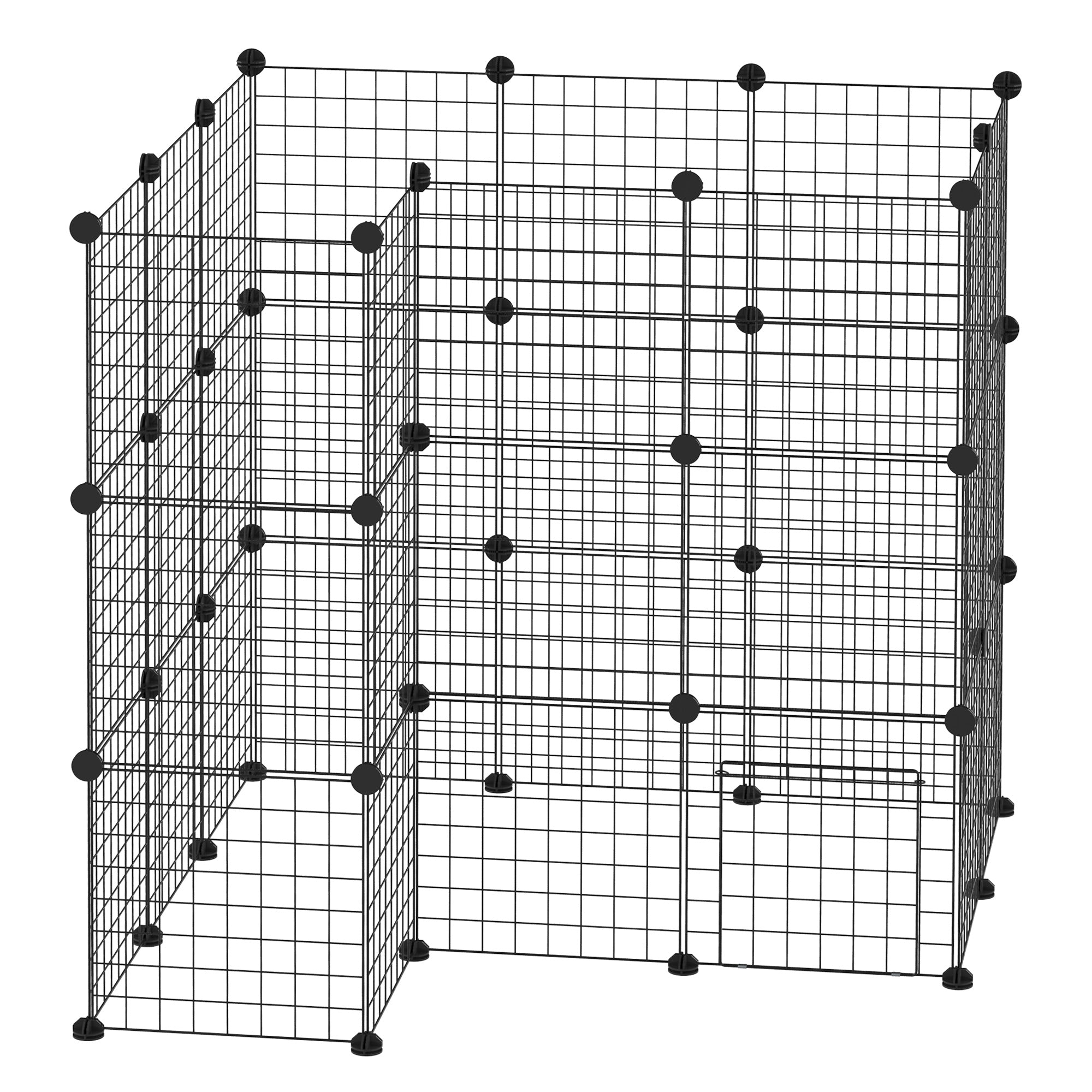 PawHut 40 Pcs Small Animal Cage Bunny Hutch Portable Metal Wire with Ramps for Kitten Chinchilla, Black