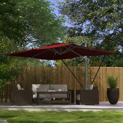 Outsunny 13 FT Cantilever Umbrella, Aluminum Hanging Offset Umbrella with 360°Rotation, Crank, Tilt, Cross Base, Red