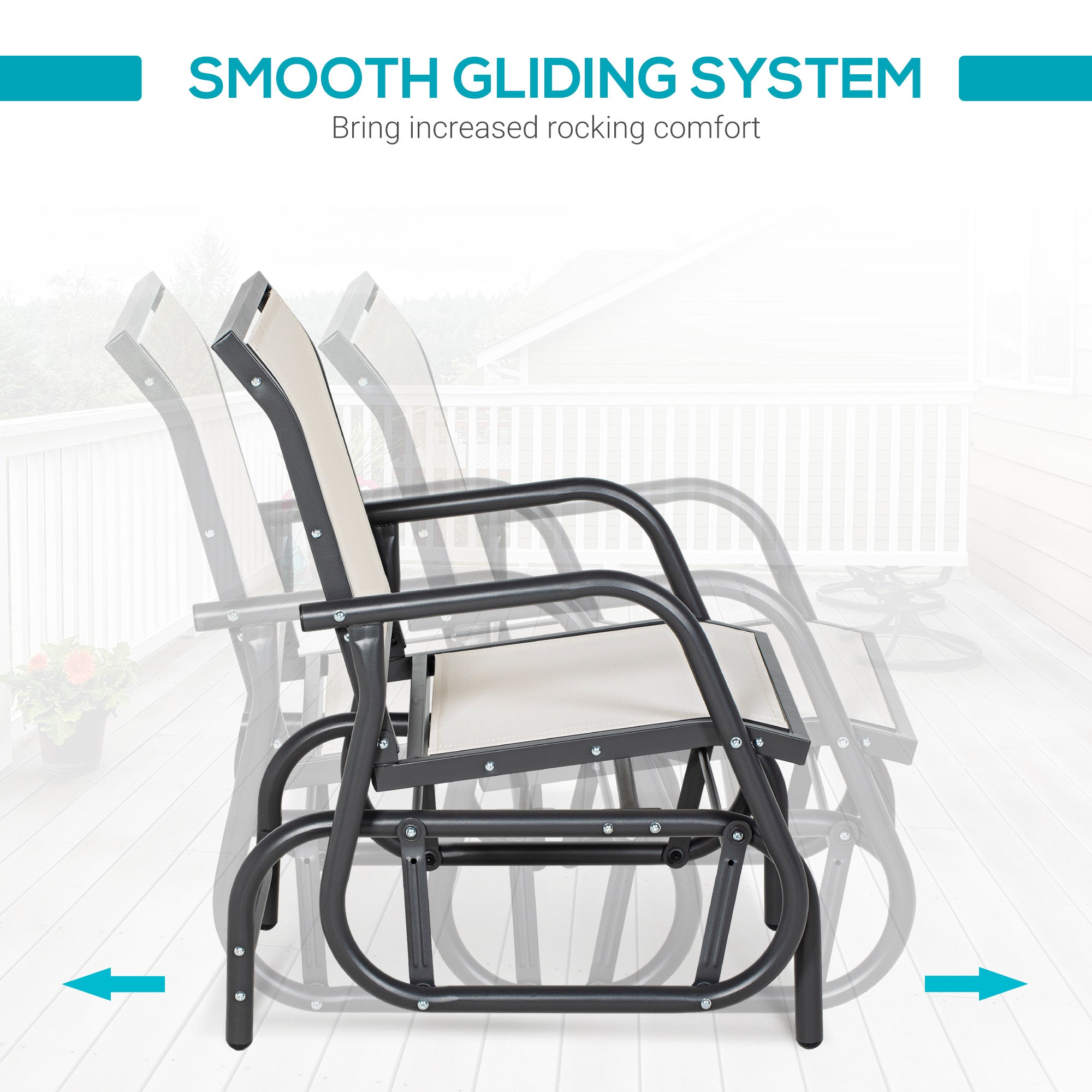 Outsunny Patio Glider with Breathable Mesh Fabric Seat & Backrest, Metal Frame Outdoor Glider Swing Chair with Armrests, Cream