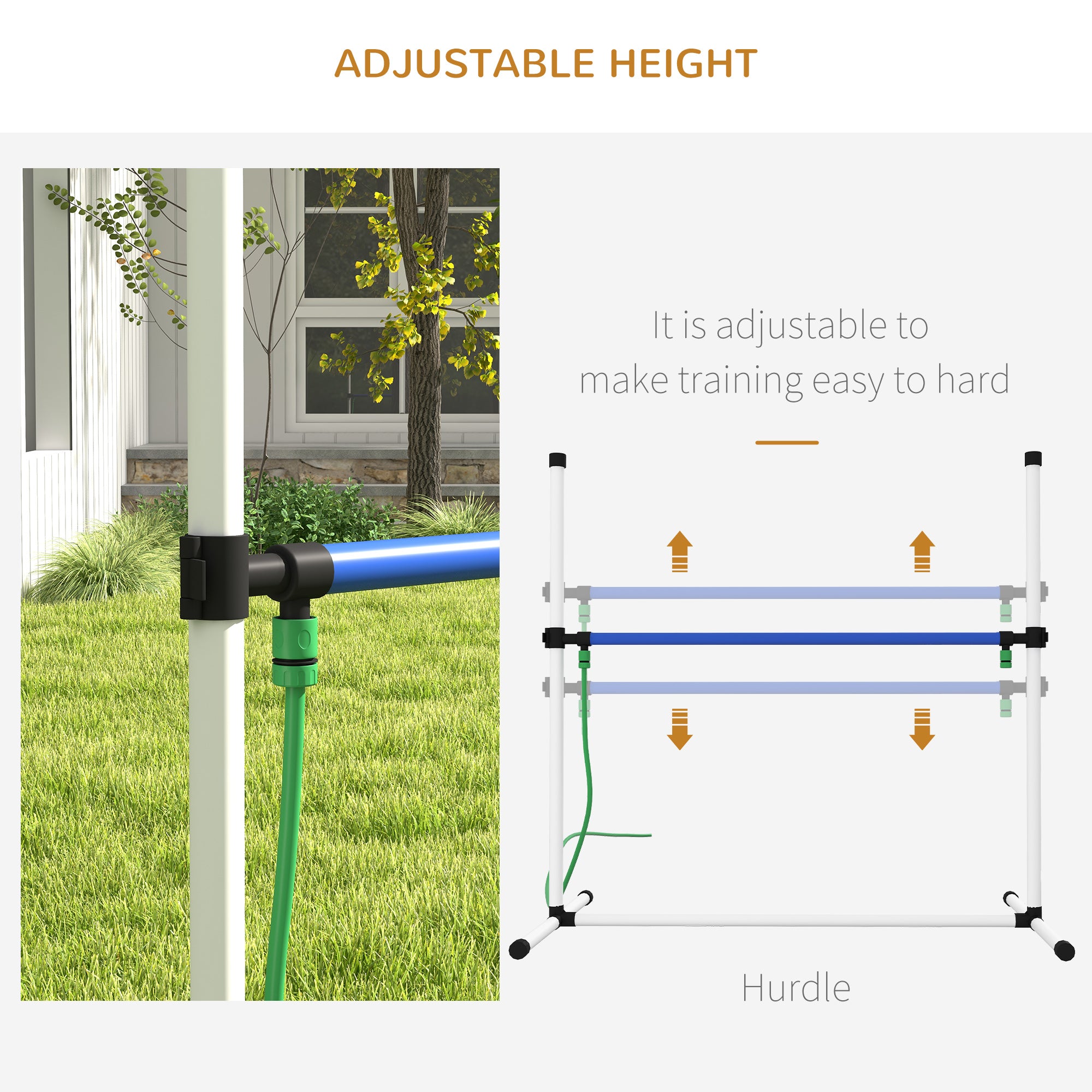 PawHut 4PCs Dog Agility Equipment Set with Adjustable Height Hurdles, Spray Water Tube, Whistle, Carry Bag, White