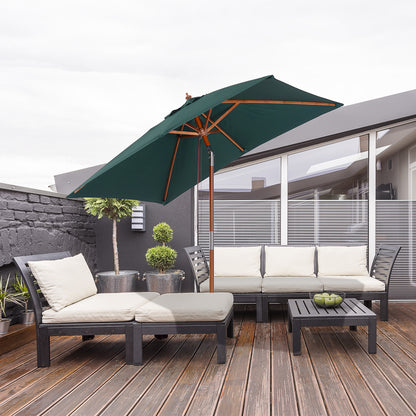 Outsunny 6.6x5ft Square Market Parasol, Wooden Patio Umbrella with Tilt Mechanism and 6 Bamboo Ribs, Garden Sunshade, Green
