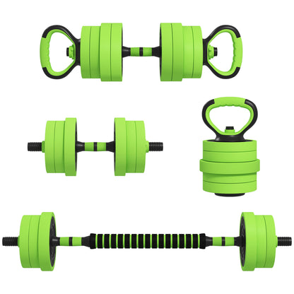 Soozier 44lbs 4-in-1 Adjustable Weight Dumbbell Set, Barbell, Kettlebell, Push Up Stand, Green