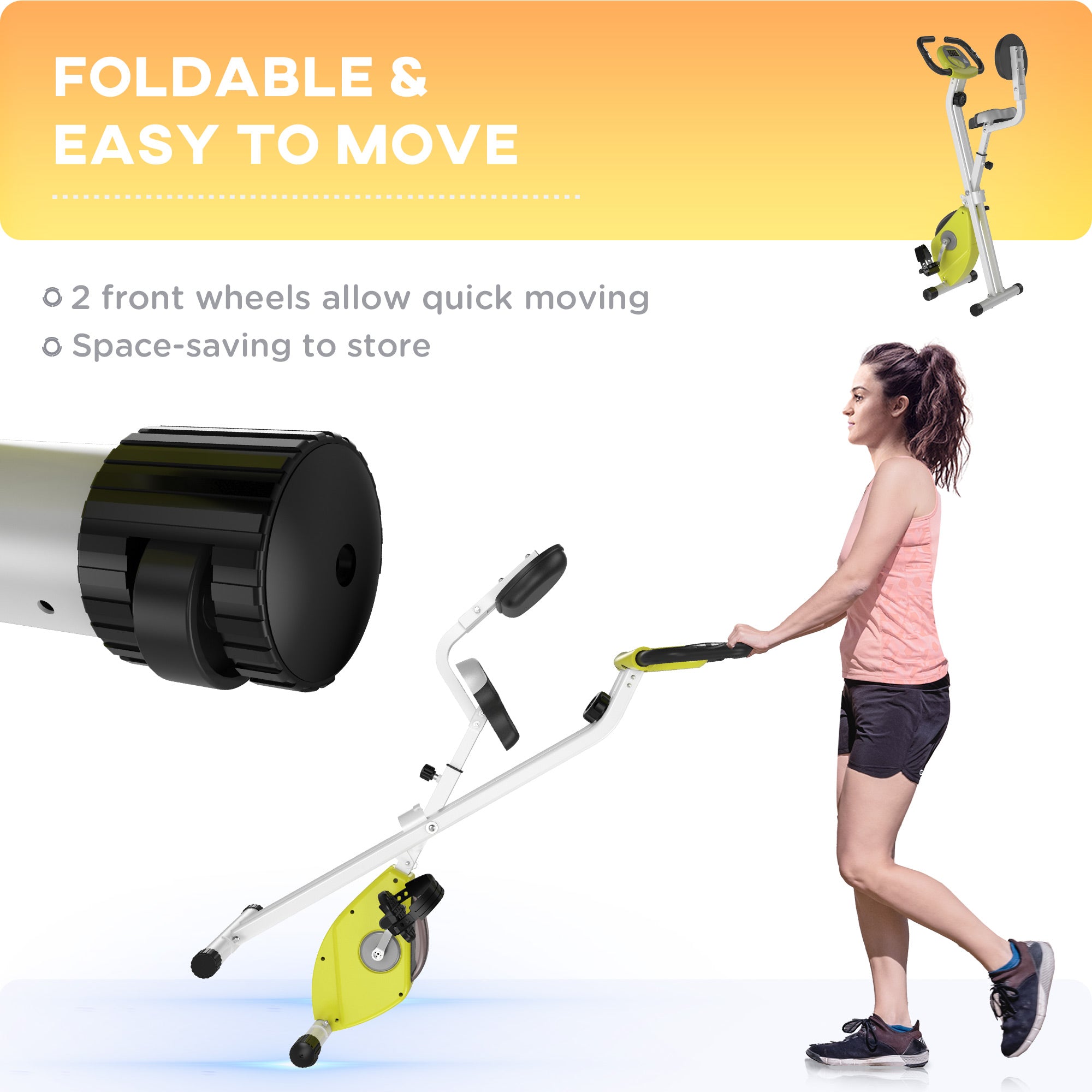 Soozier Foldable Indoor Stationary Bike with 8 Levels of Magnetic Resistance, Exercise Bike for Cardio Workout, Yellow