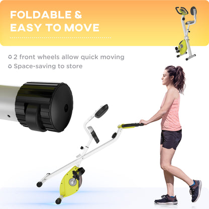 Soozier Foldable Indoor Stationary Bike with 8 Levels of Magnetic Resistance, Exercise Bike for Cardio Workout, Yellow