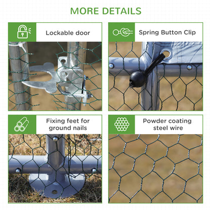 PawHut 9.8' x 26.2' Metal Chicken Coop, Galvanized Walk-in Hen House, Poultry Cage with 1.25" Tube, Waterproof UV-Protection Cover for Rabbits, Ducks