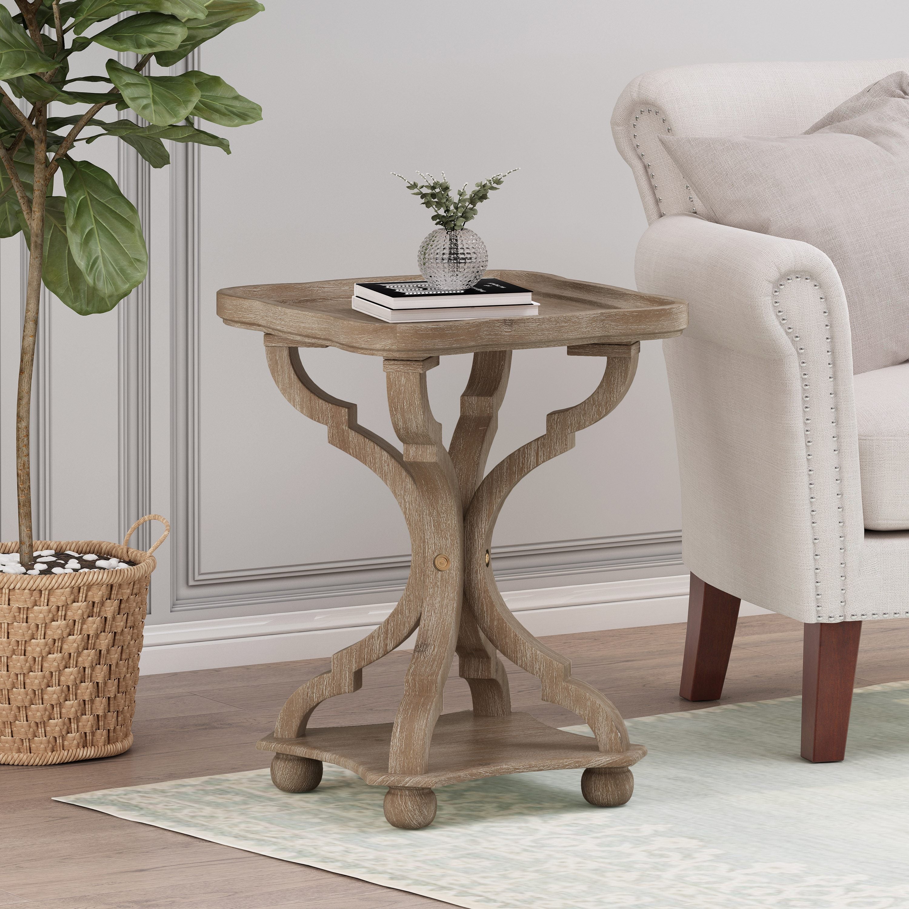Acacia Wood Accent Table with Smooth Walnut Finish, No Assembly Required, 19" L x 19" W x 25" H, Natural