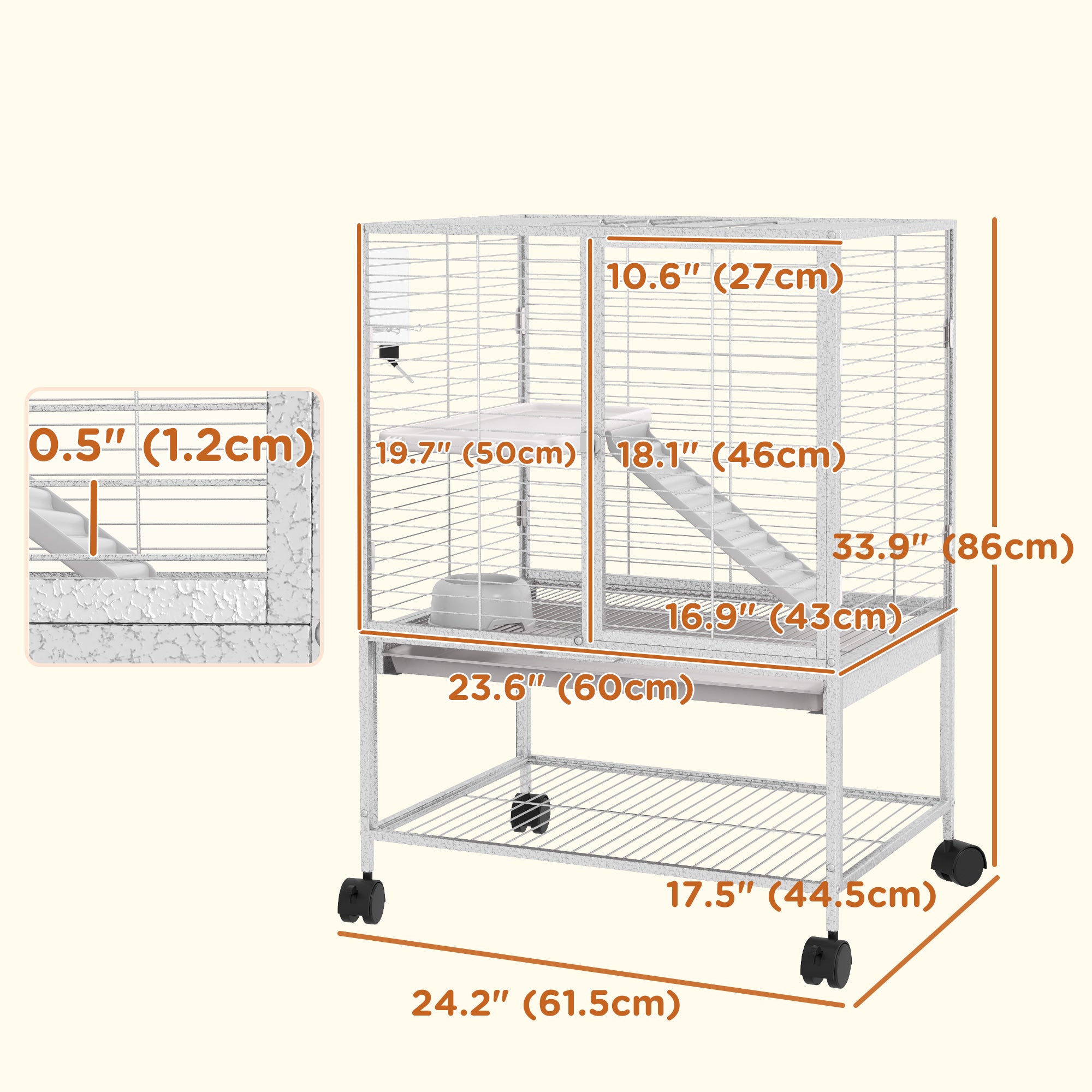 PawHut Rolling Small Animal Cage 34"H Chinchilla Cage for Ferrets, Squirrels w/ Removable Tray, Storage Shelf, Black
