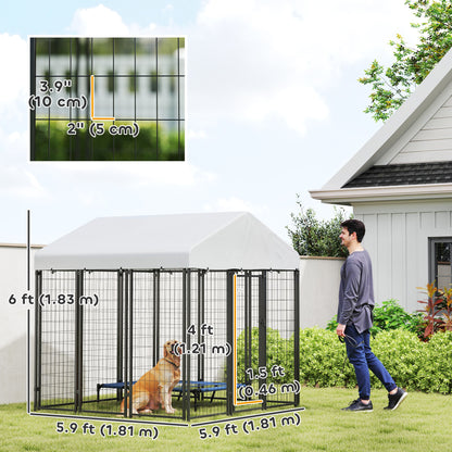 PawHut Outdoor Dog Kennel with Waterproof UV-Resistant Cover, for Large and Medium Dogs, 6' x 6' x 6', Silver