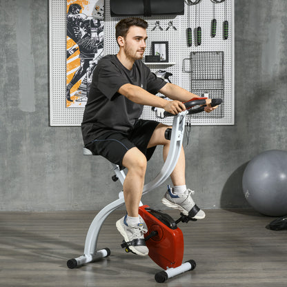 Soozier Foldable & Quiet Exercise Bike with 8-Level Magnetic Resistance, Pulse Sensor, Wheels and LCD Monitor, Red