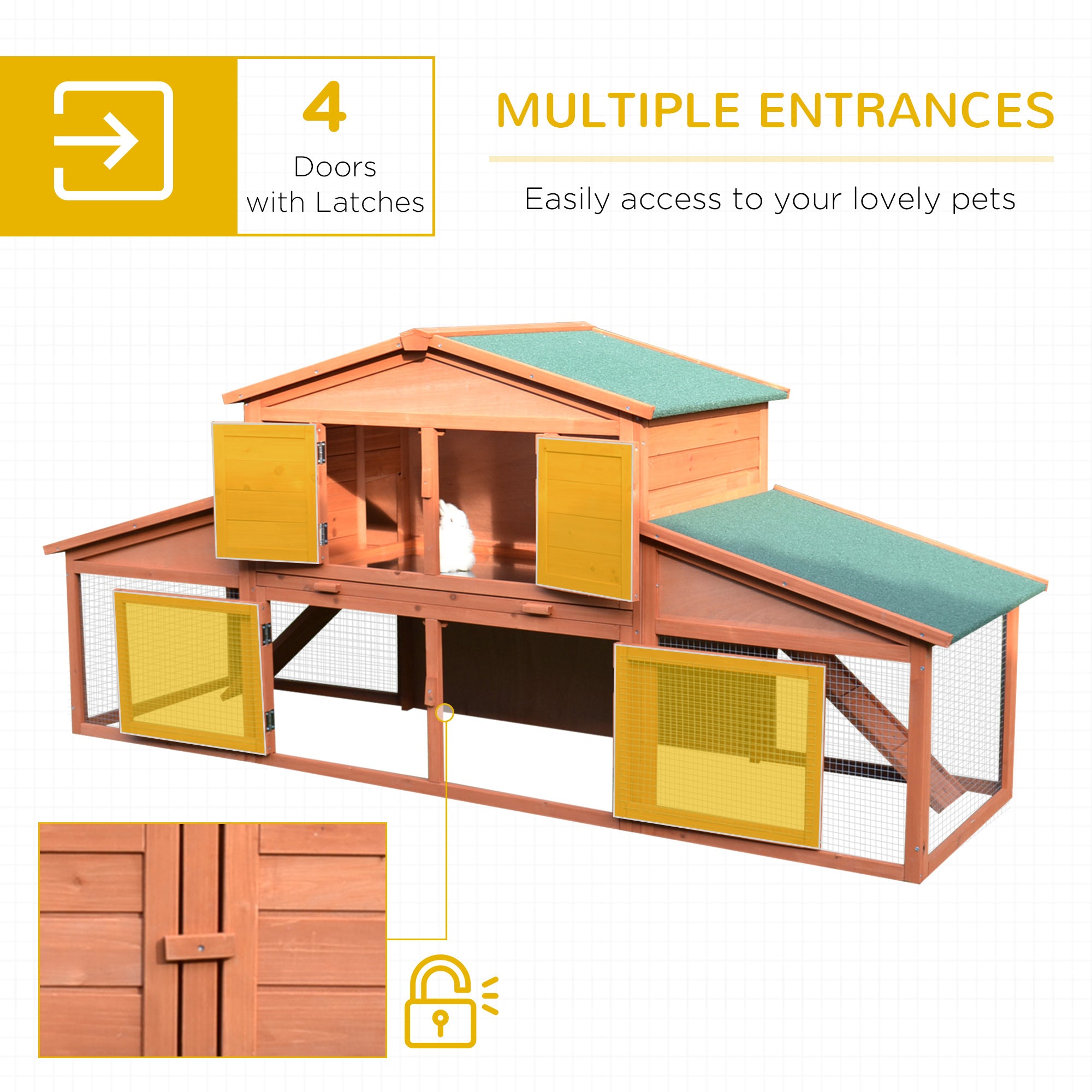 PawHut Deluxe Large Rabbit Hutch Small Animal House Portable Large Outdoor with Run Box