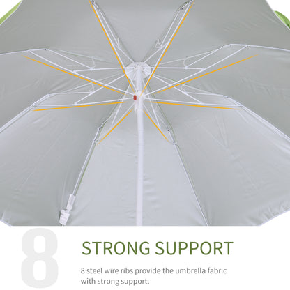Outsunny 6.7ft Beach Umbrella with Push Button Tilt, Ruffled Outdoor Umbrella with Carry Bag and 8 Ribs, Green