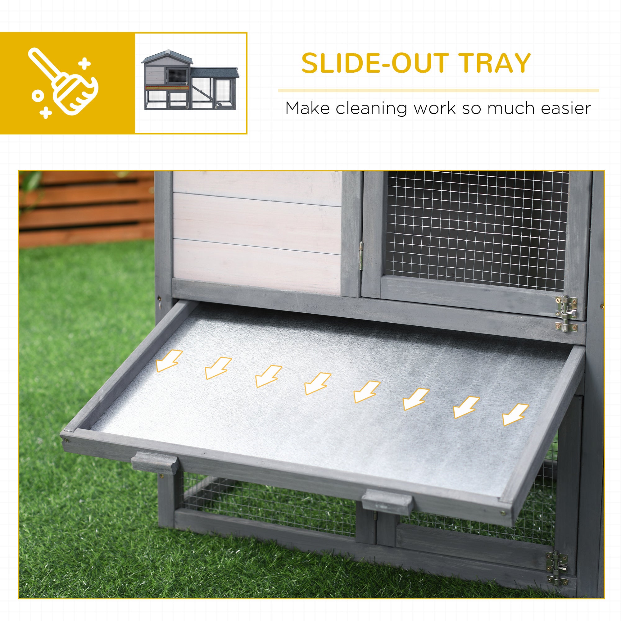 PawHut Wood Rabbit Hutch Backyard Bunny Cage Small Animal House Asphalt Roof w/ Ramp and Outdoor Run Dark Grey