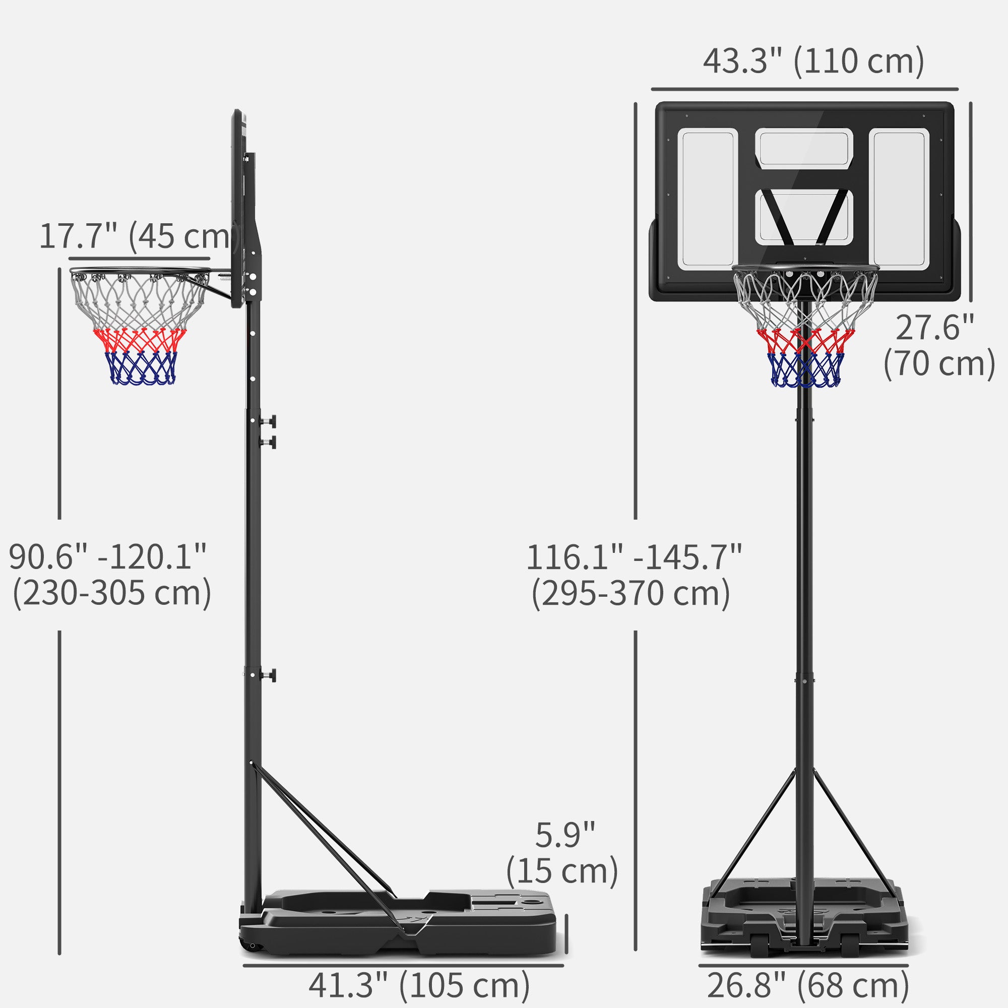 Soozier Basketball Hoop Outdoor, 7.5-10ft Portable Basketball Goal with Wheels and 43" Backboard, for Teenagers Youth Adults