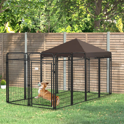 PawHut Dog Kennel Outdoor with Waterproof Canopy, Dog Run with Galvanized Chain Link for Large and Medium Dogs, Black